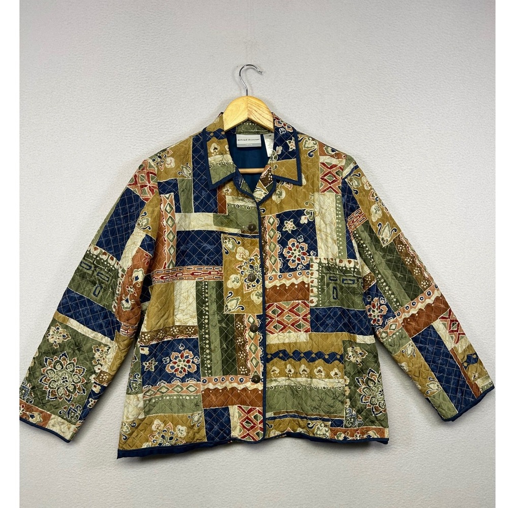 Grandmacore Alfred Dunner Womens 10P Multicolor Quilted Silk Patchwork Jacket
